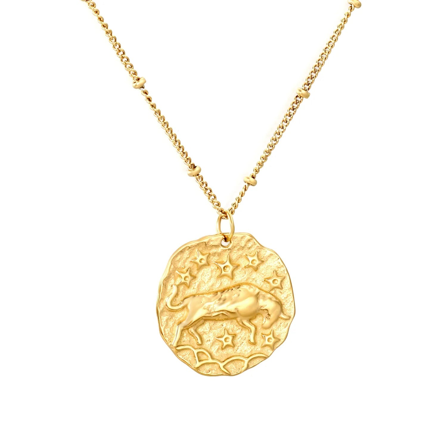 20.5*21.5mm constellation pendant with 0.4 side-mounted gemstone chain, 40+5cm+6mm round tail tag, necklace, gold color asonjewelry